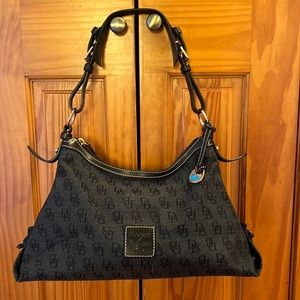 Vintage Dooney and Bourke Dark Blue Signature Print Satchel / Shoulder Bag 💙